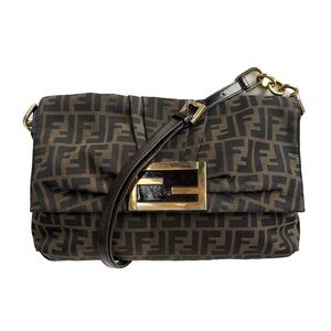 Fendi Mia Flap Zucca Canvas Brown Medium Crossbody Bag